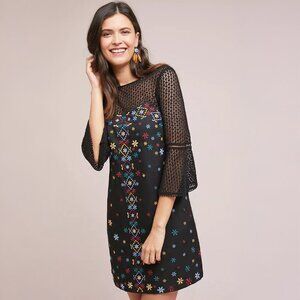 Akemi + Kin Maud Embroidered Shift Dress in Black - sz 12 Petite